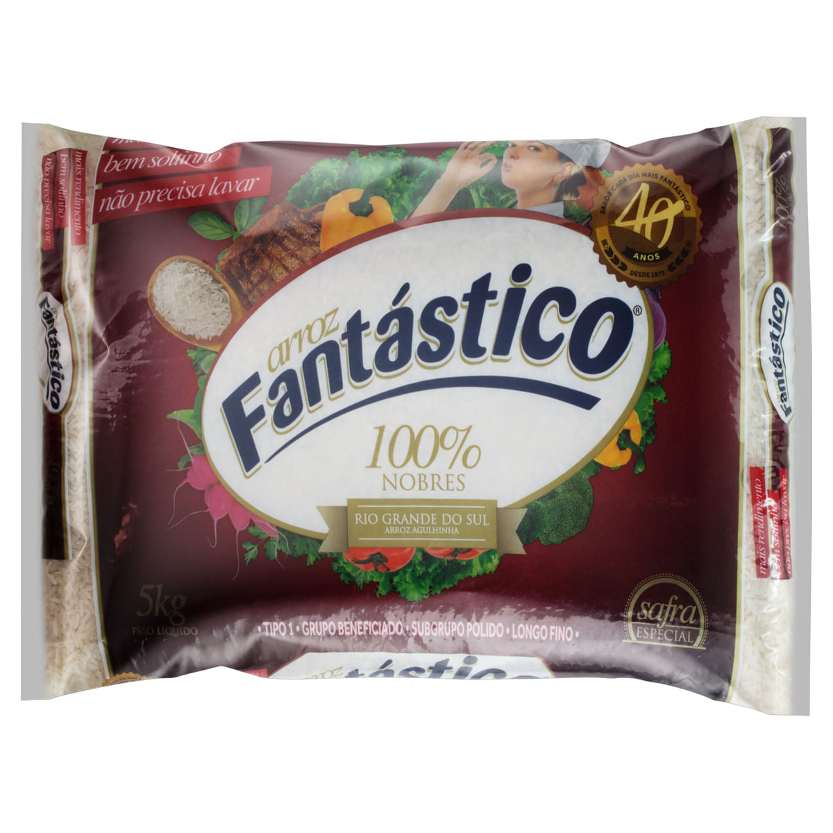 Arroz Agulhinha Tipo 1 Fantástico 100% Nobres 5 kg