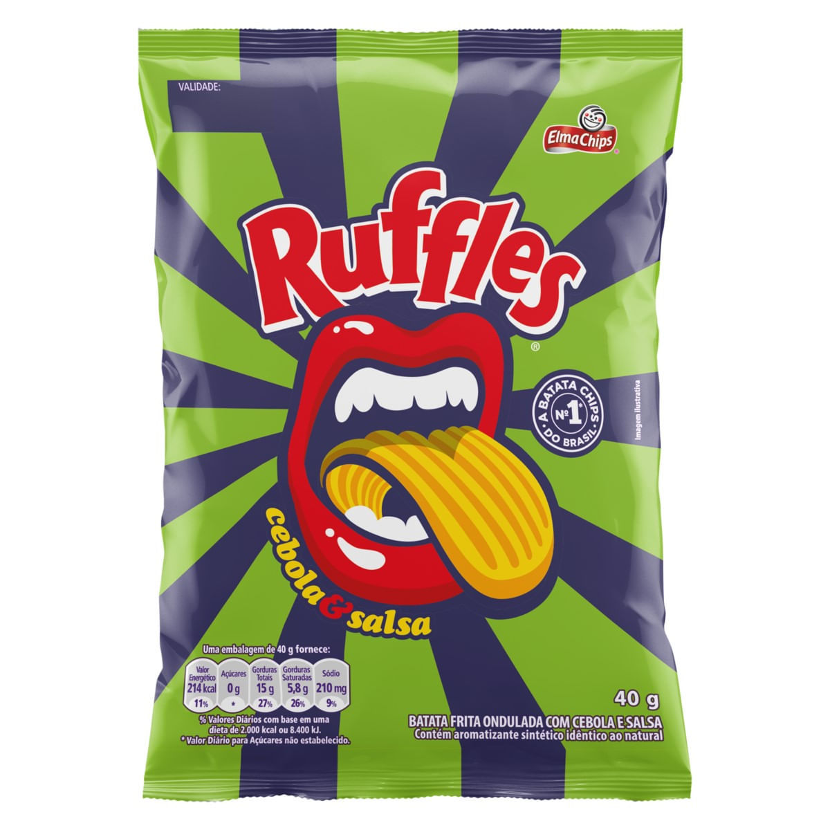 Batata Frita Ondulada Sabor Cebola &amp; Salsa Elma Chips Ruffles 40g