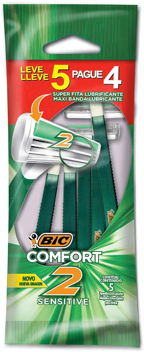 Aparelho de Barbear Descartável Bic Comfort 2 para Peles Sensíveis Leve 5 e Pague 4