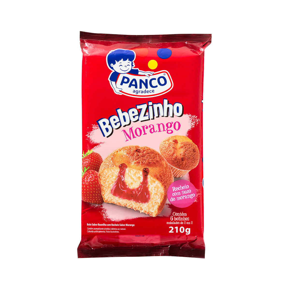 Mini Bolo Morango Bebezinho Panco 210g - 6 Unidades