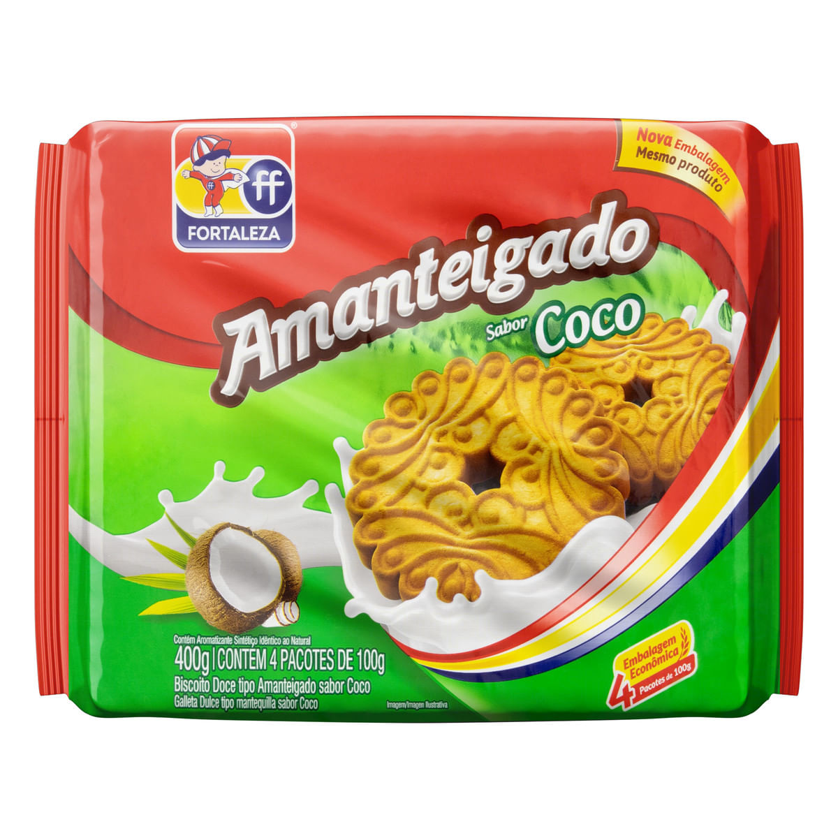 Biscoito Amanteigado Coco Fortaleza 400 g Embalagem Econômica