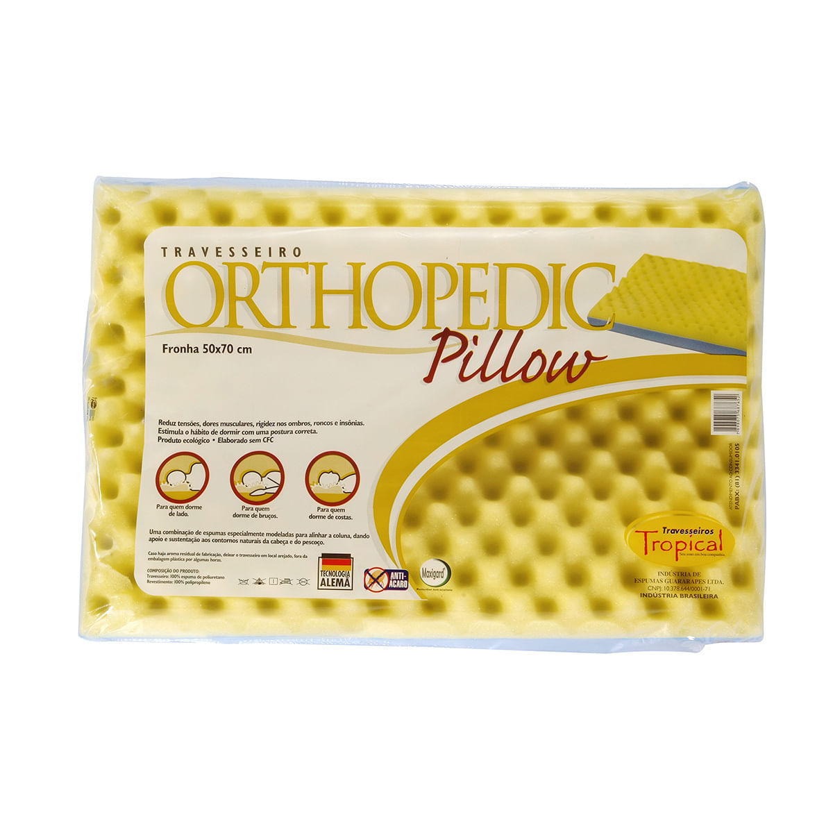 Travesseiro em Poliuretano 40x60cm Tropical Terapêuticos Orthopedic Pillow Amarelo