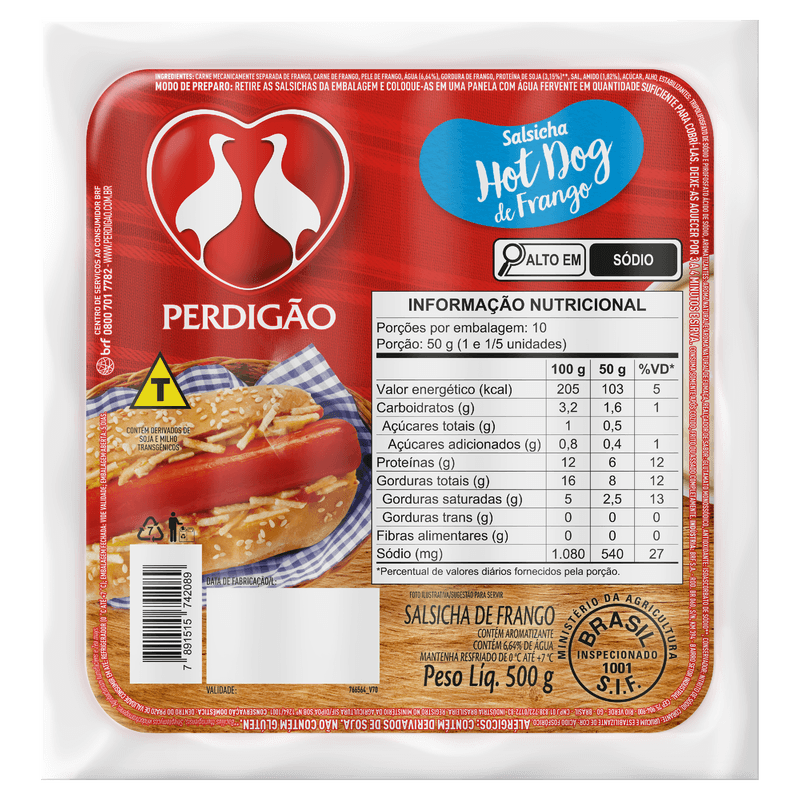 Salsicha de Frango Perdigão Hot Dog 500 g