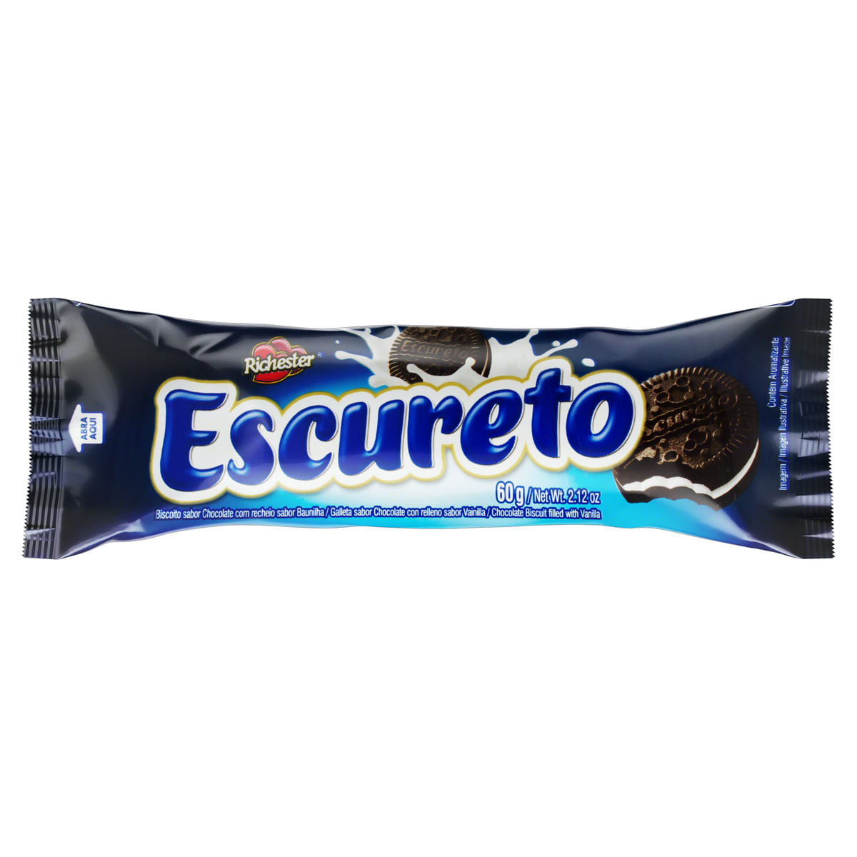 Biscoito Chocolate Recheio Baunilha Richester Escureto 60 g