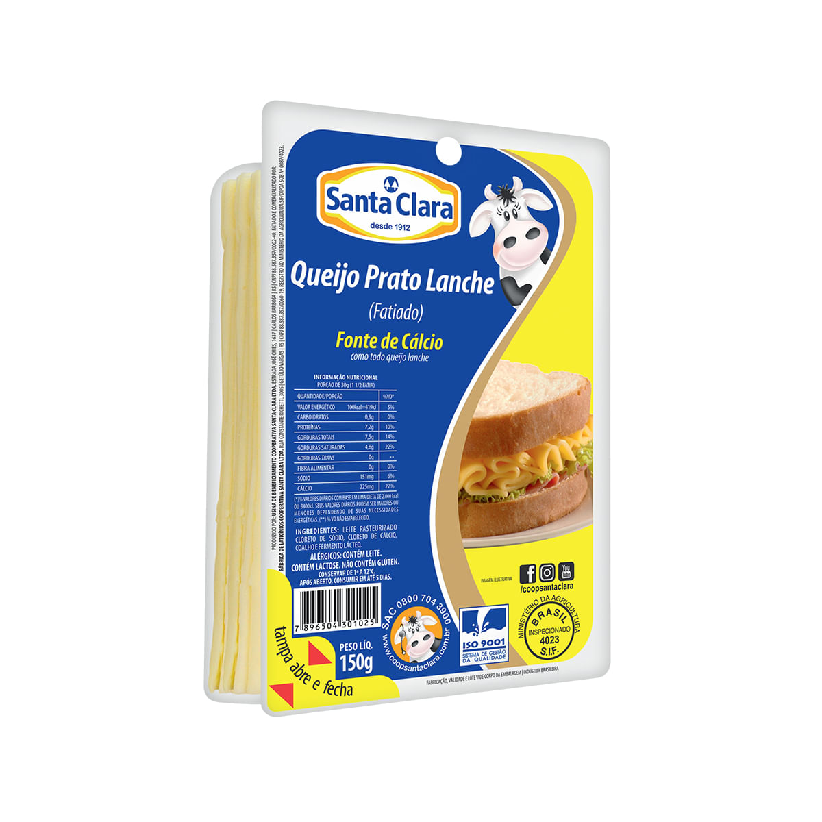 Queijo Prato Fatiado Santa Clara 150g