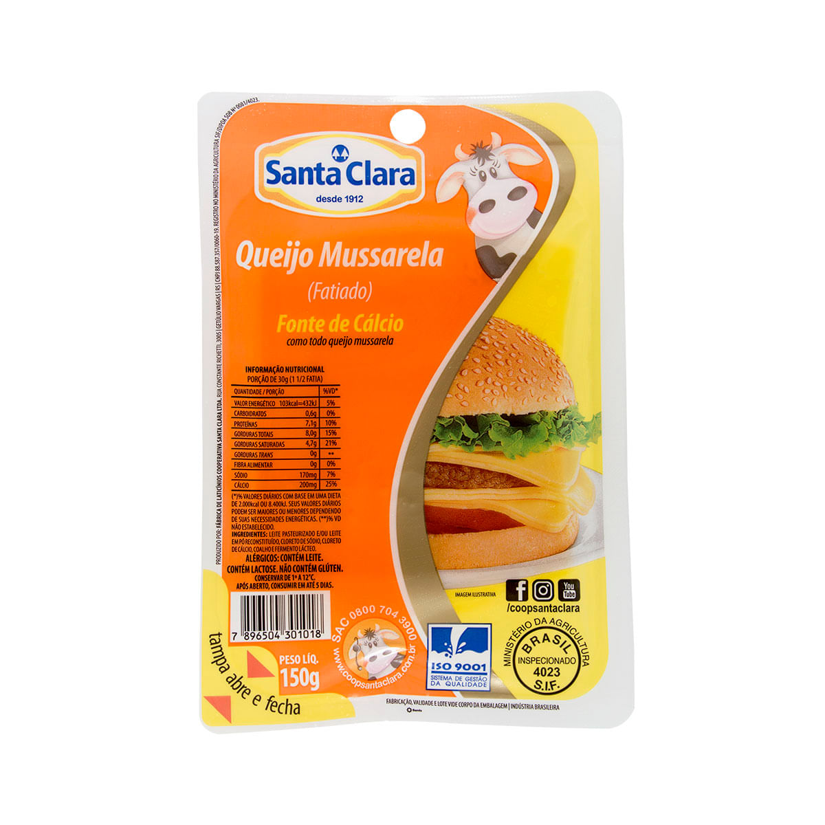 Queijo Mussarela Fatiado Santa Clara 150g