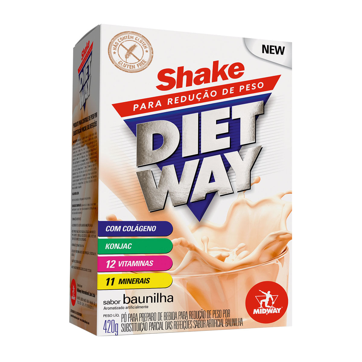 Shake em Pó Solúvel Baunilha Diet Midway 420g