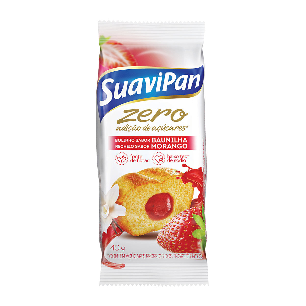 Mini Bolo de Baunilha com Recheio de Morango Zero Suavipan 40g