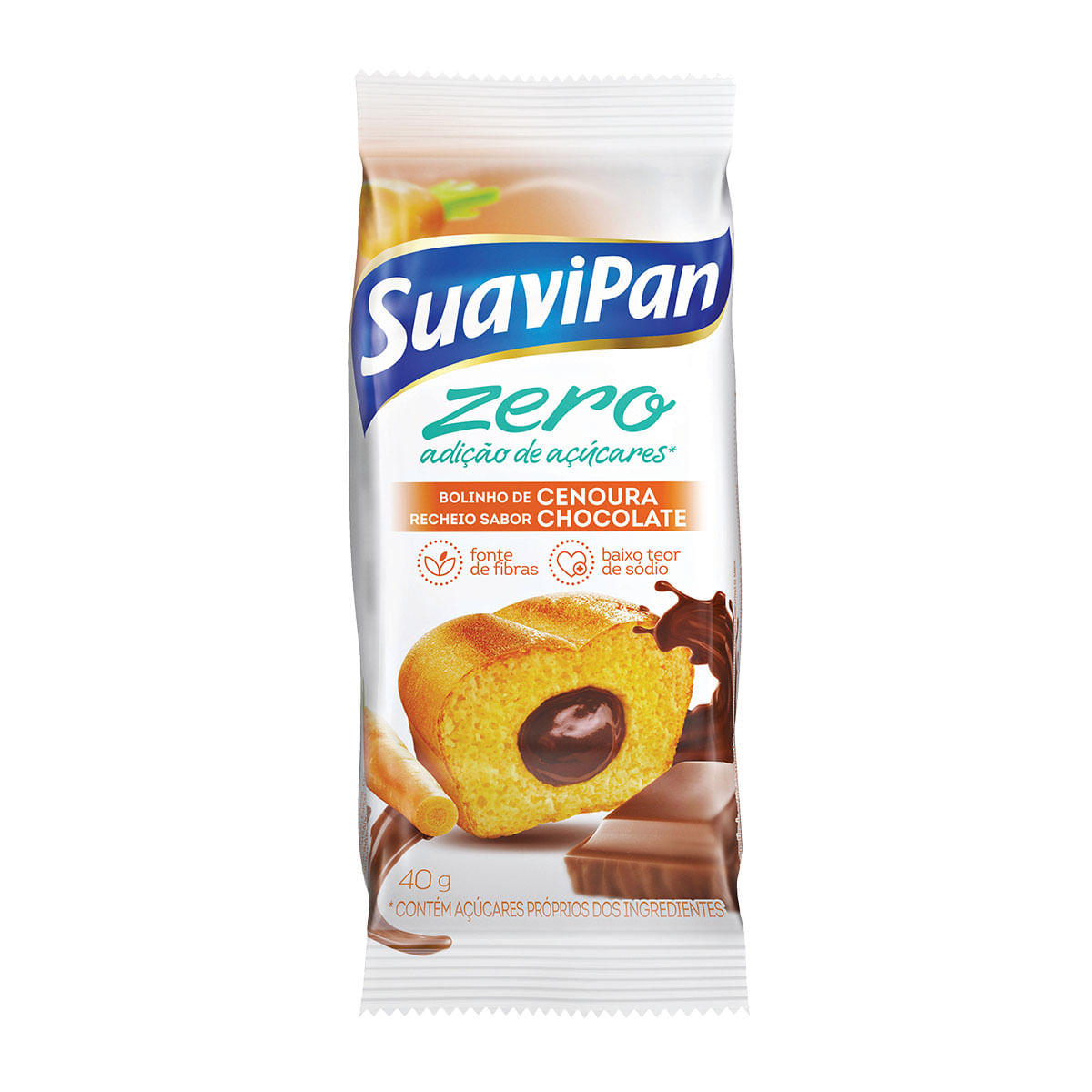 Mini Bolo de Cenoura com Recheio de Chocolate Zero Suavipan 40g