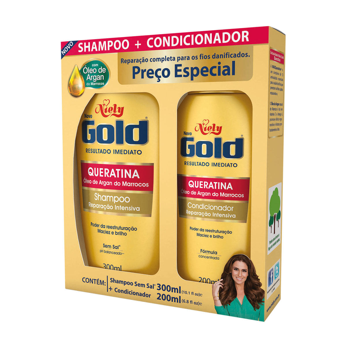 Kit Niely Gold Queratina Shampoo 300ml + Condicionador 200ml