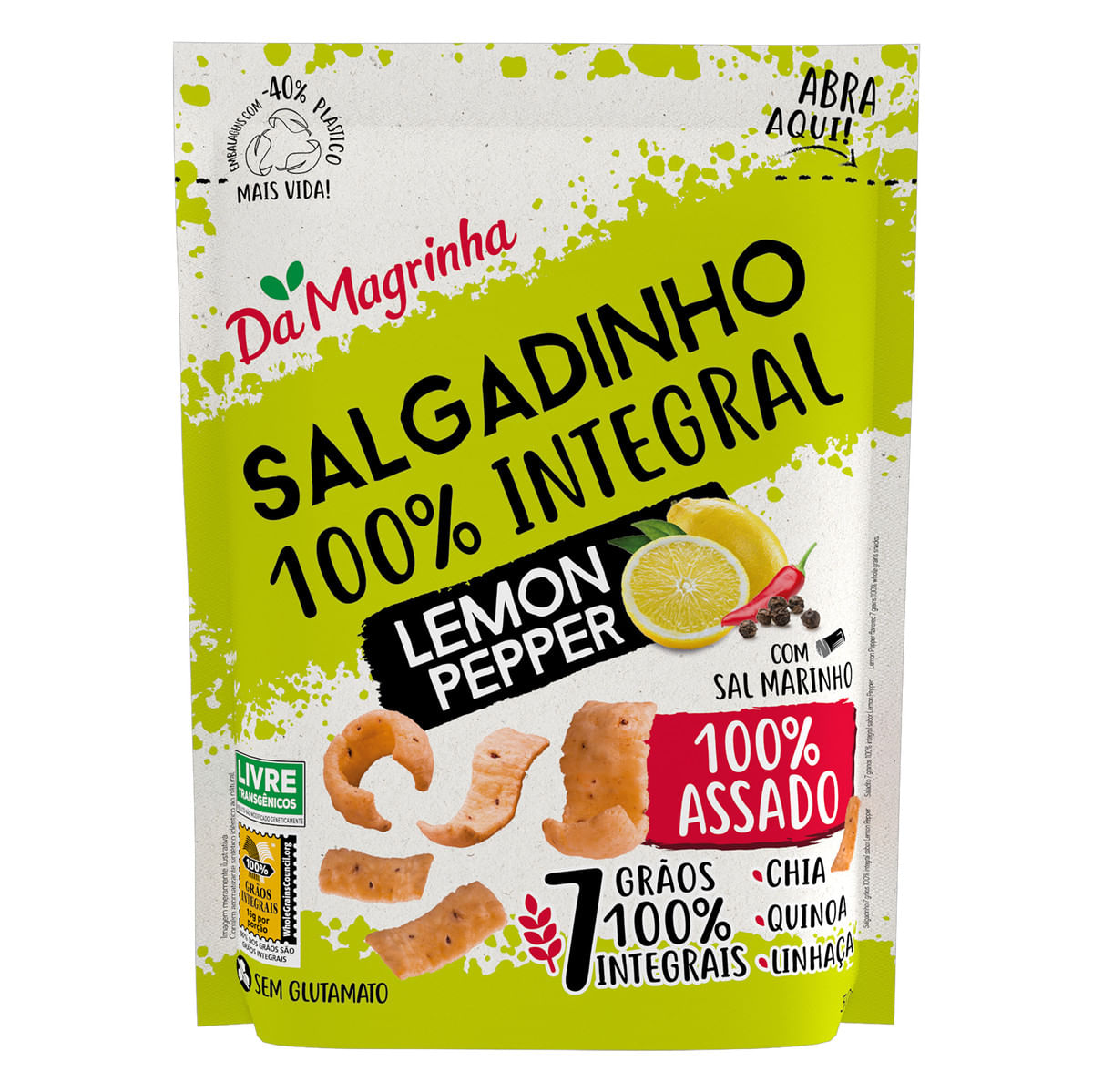 Salgadinho Integral Da Magrinha Lemon Pepper 7 Grãos 30 g