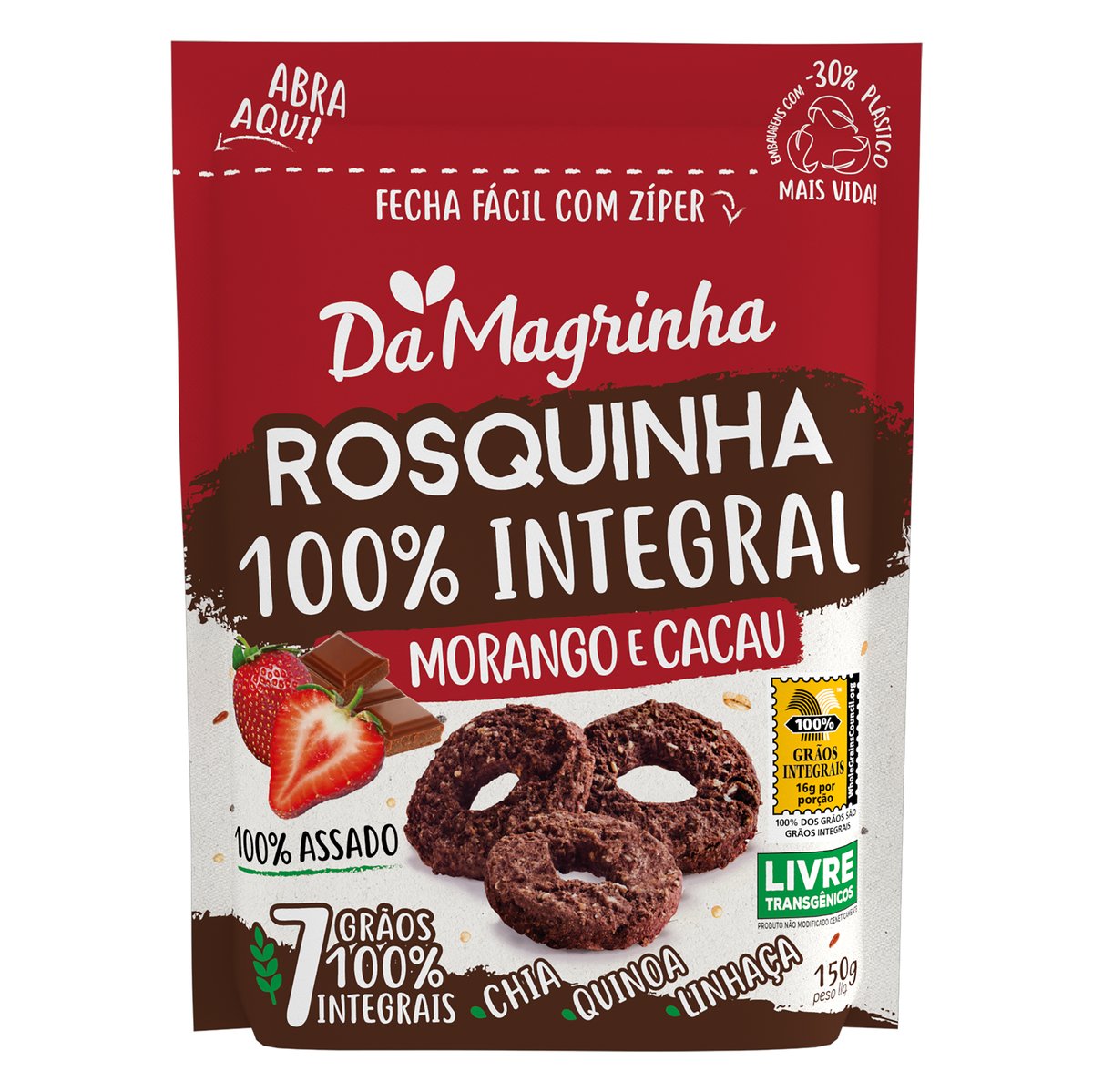 Biscoito Rosquinha de Morango e Cacau Integral Da Magrinha 150 g