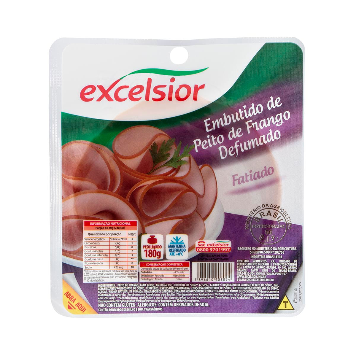 Peito de Frango Fatiado Defumado Excelsior 180g