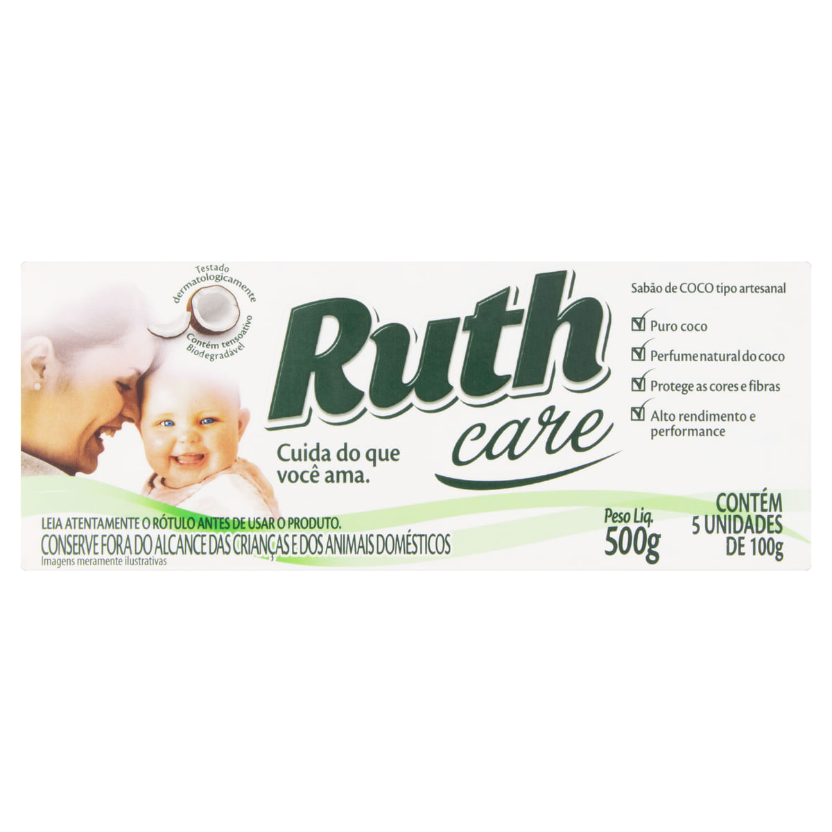 Sabão em Barra Artesanal Coco Ruth Care Pacote 500 g 5 Unidades de 100 g Cada