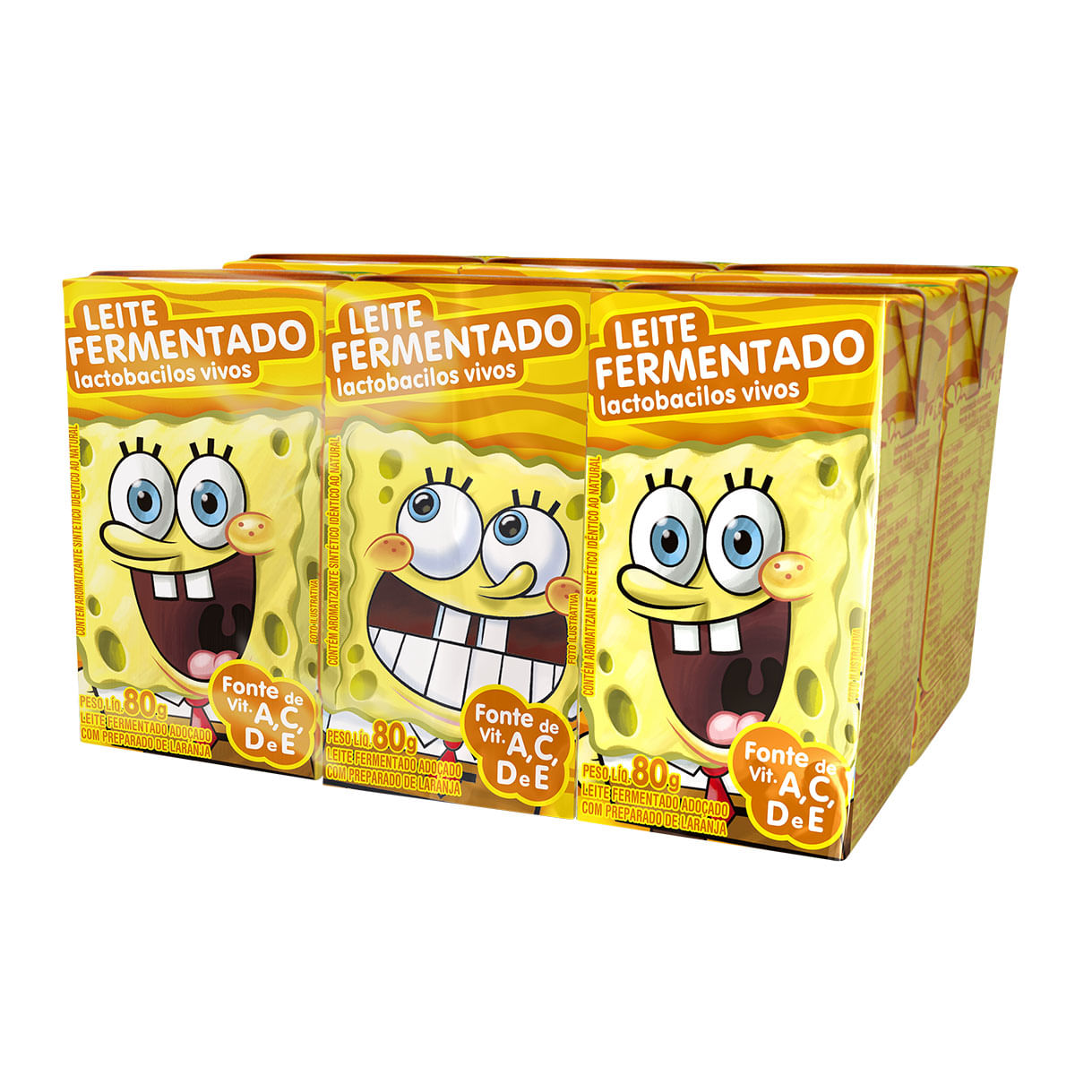 Leite Fermentado Desnatado Elegê Bob Esponja 80g com 6 unidades