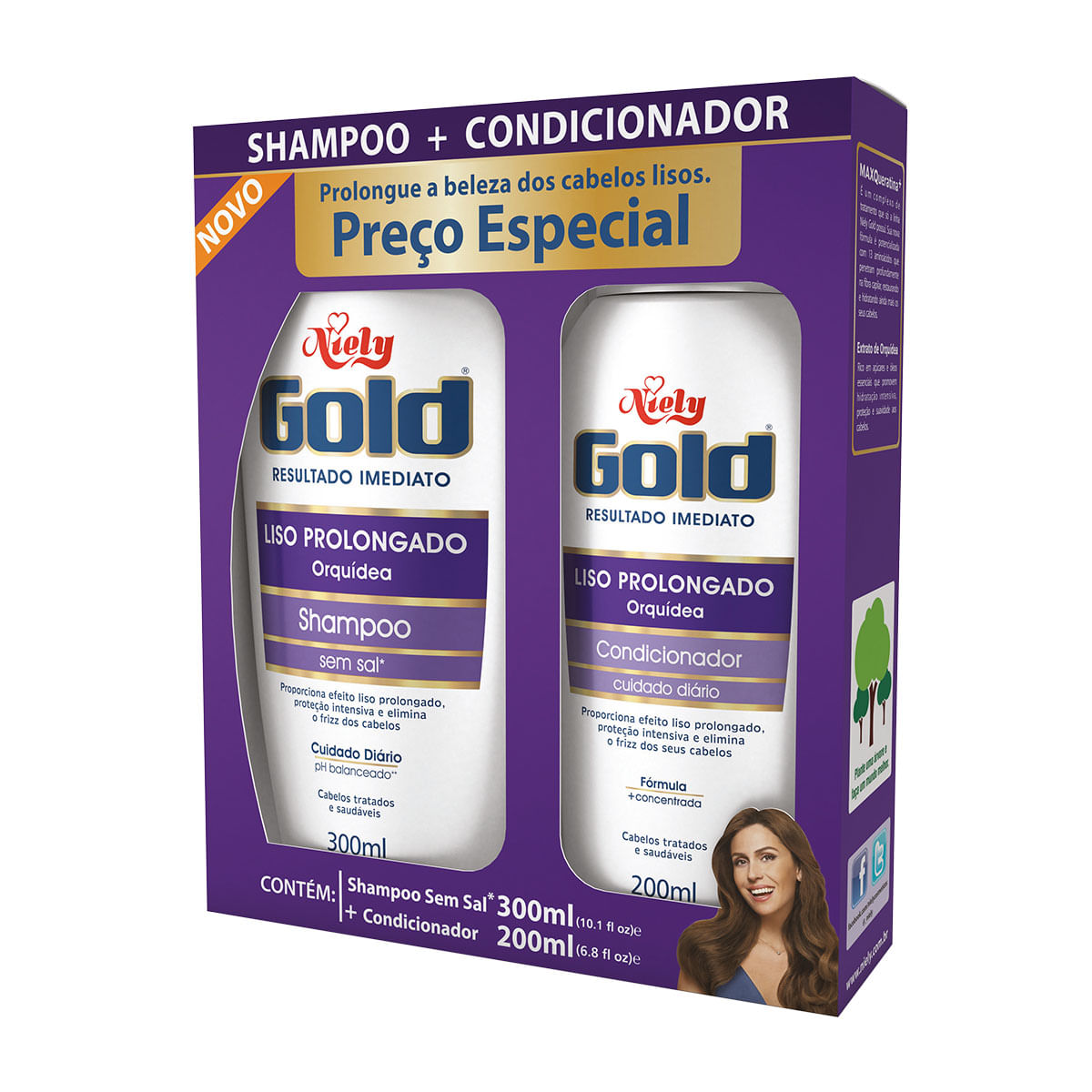 Kit Niely Gold Liso Prolongado Shampoo 300ml + Condicionador 200ml