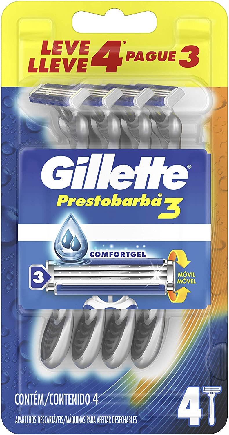 Aparelho de Barbear Descartável Gillette Prestobarba3 Sensitive Leve 4, Pague 3