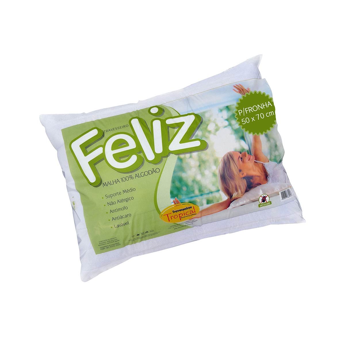 Travesseiro em Poliuretano 38x55cm Tropical Classic Feliz Branco