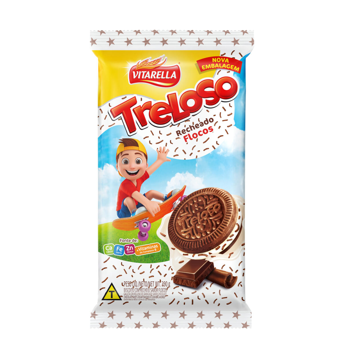 Biscoito Recheio Flocos Vitarella Treloso 390 g