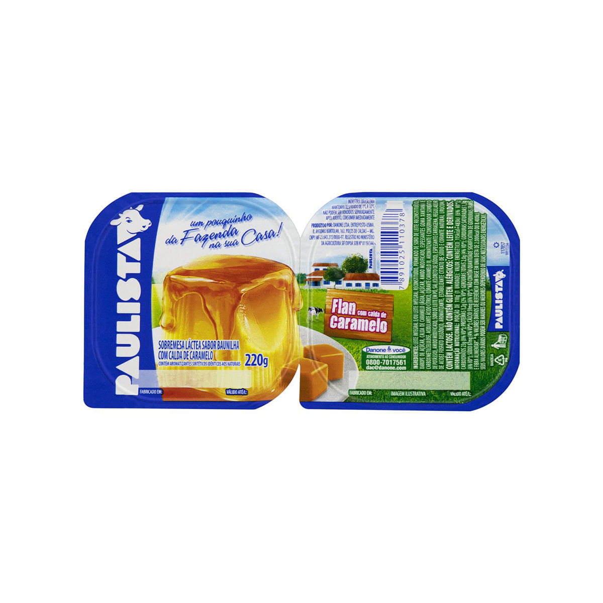 Sobremesa Láctea Flan Baunilha Calda Caramelo Paulista Bandeja 220g 2 Unidades