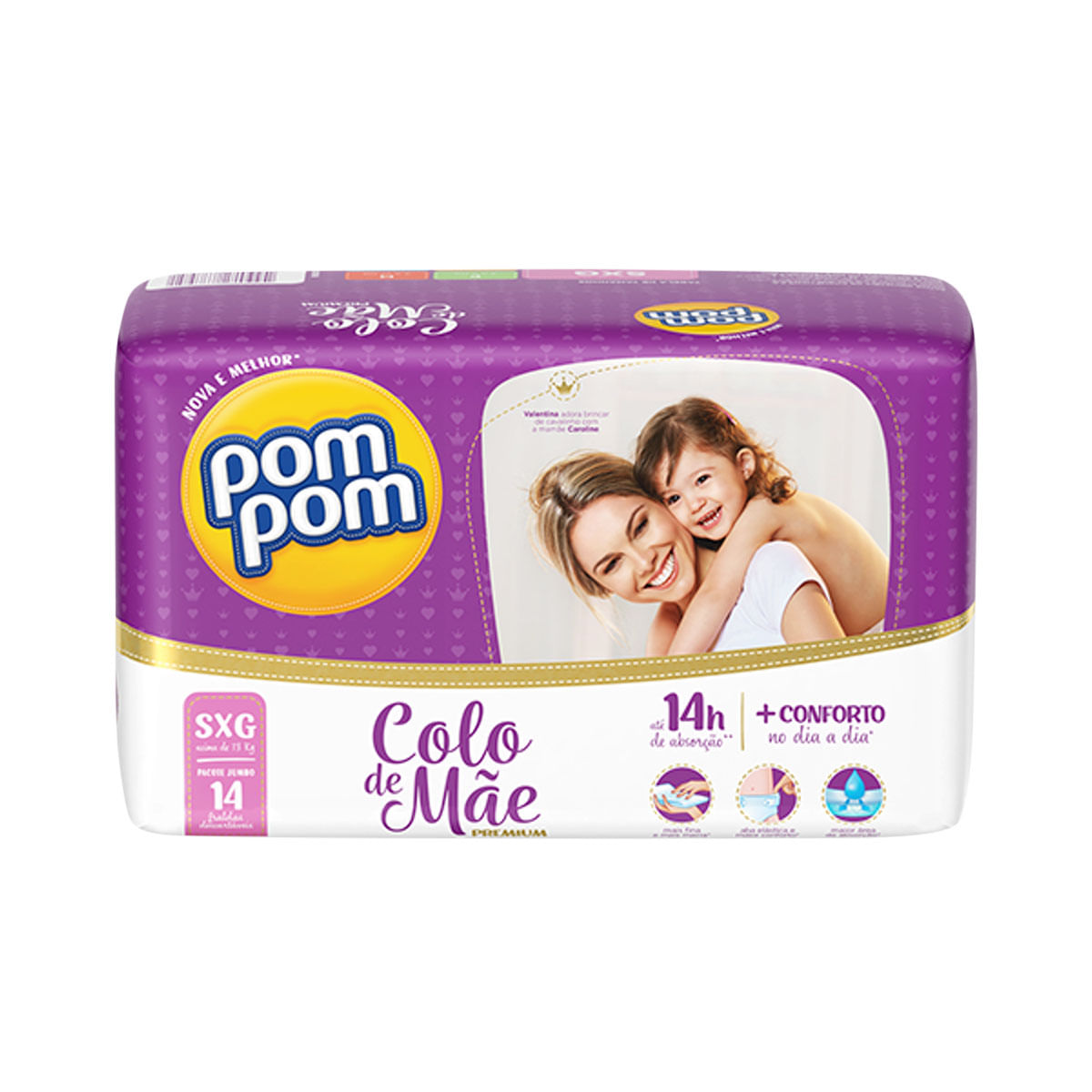 Fralda Pom Pom SXG Colo de Mãe com 14 unidades