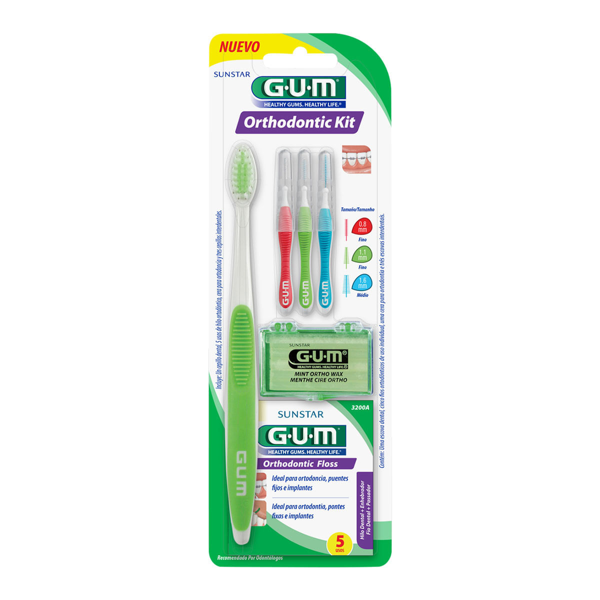 Kit Escova Dental Gum Sunstar + Escovas Interdentais + Cera Ortodôntica + Fio Ortodôntico