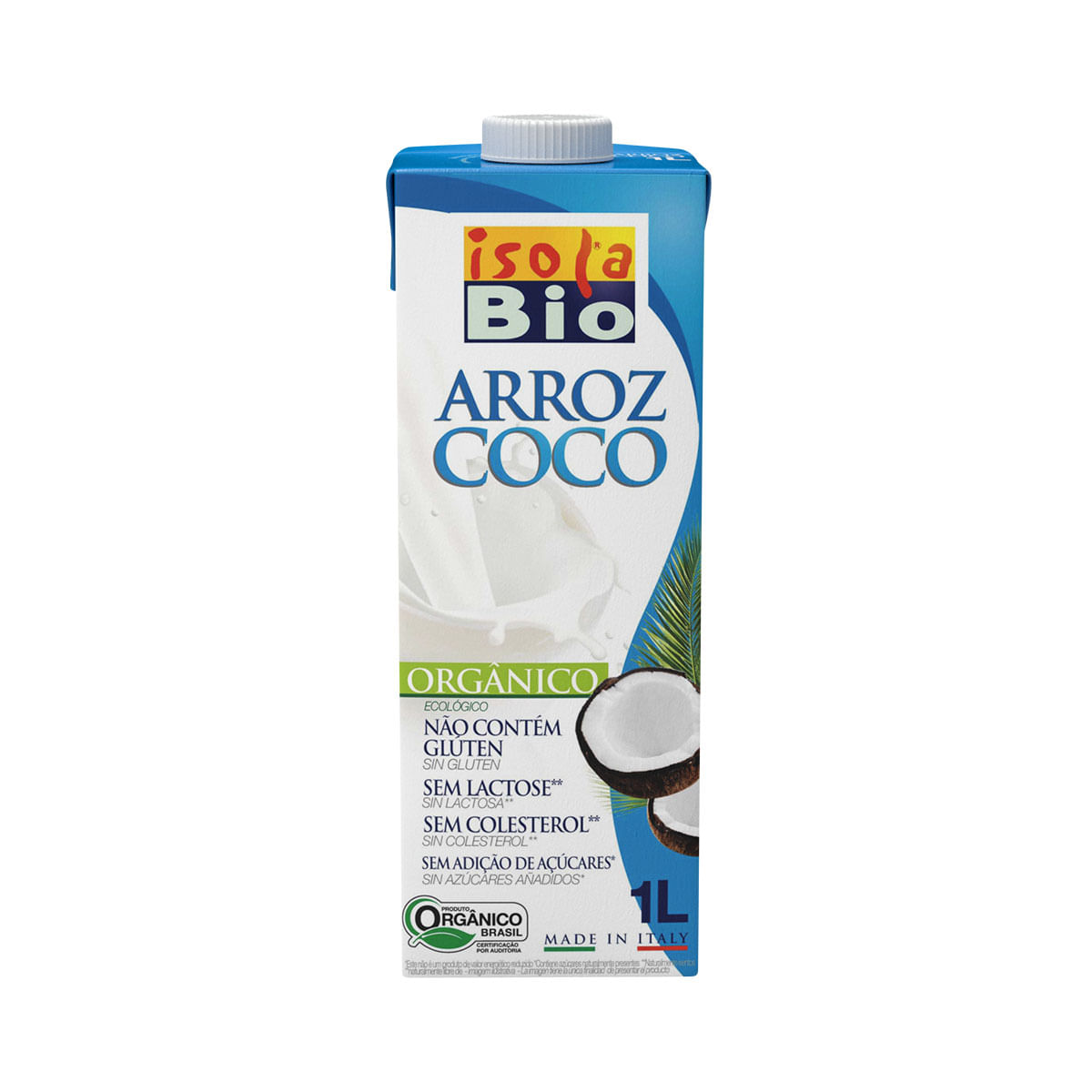 Bebida Vegetal de Arroz sem Lactose Zero Açúcar UHT Sabor Coco Isola Bio 1 Litro