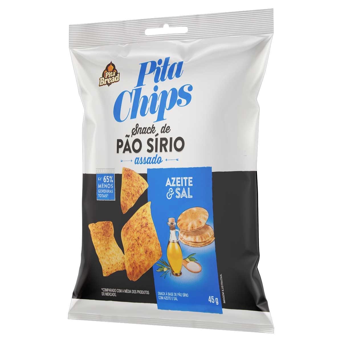 Snack de Pão Sírio Azeite e Sal Pita Chips Pacote 45 g