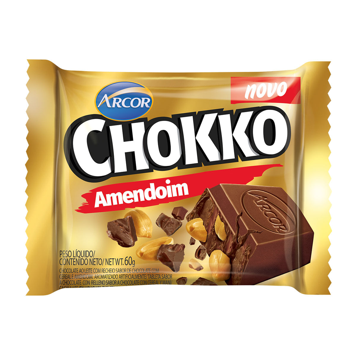 Mini Chocolate ao Leite com Amedoim Arcor Chokko 60g