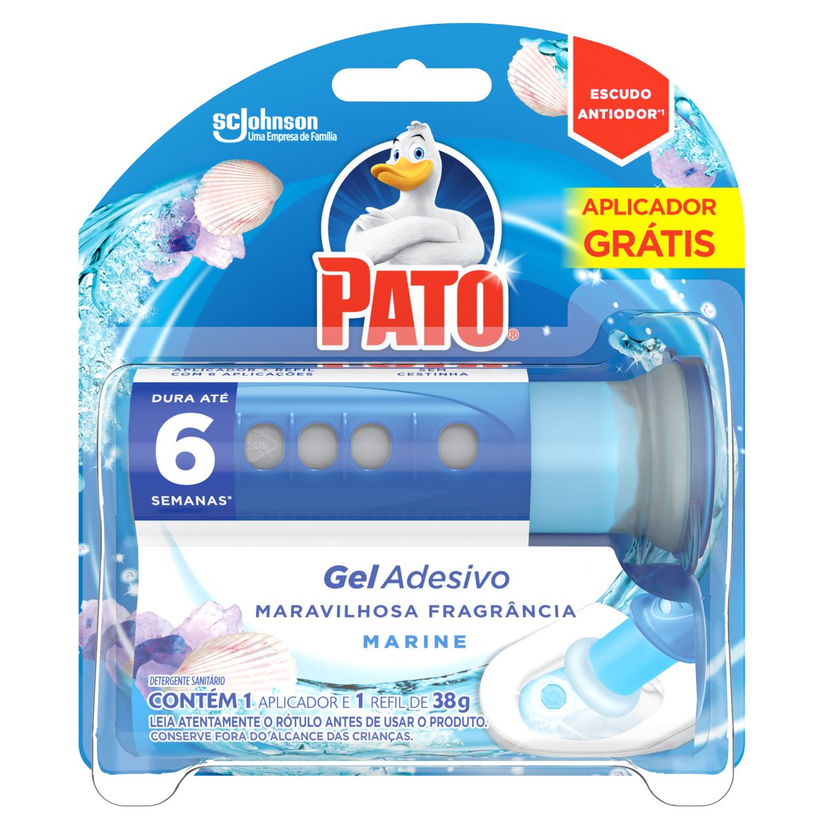 Desodorizador Sanitário Pato Gel Adesivo Aplicador + Refil Marine 6 discos