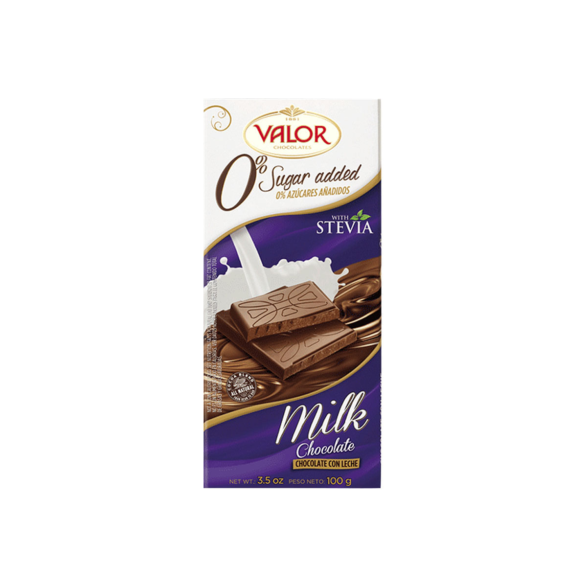 Chocolate ao Leite com Stevia Valor 100g