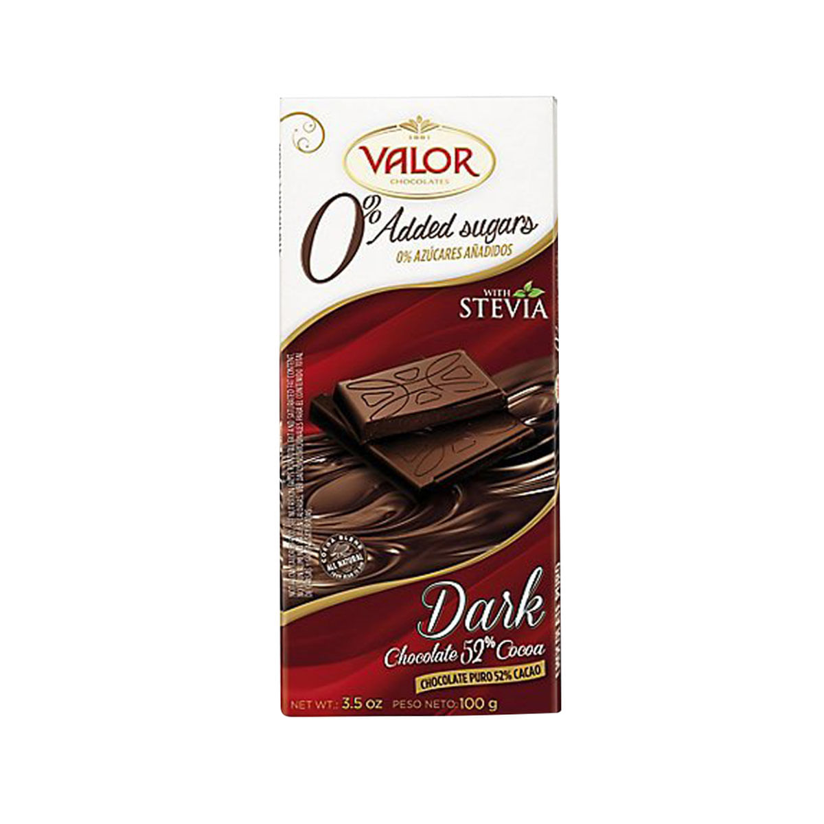 Chocolate Meio Amargo com Stevia 52% Cacau Valor Dark 100g