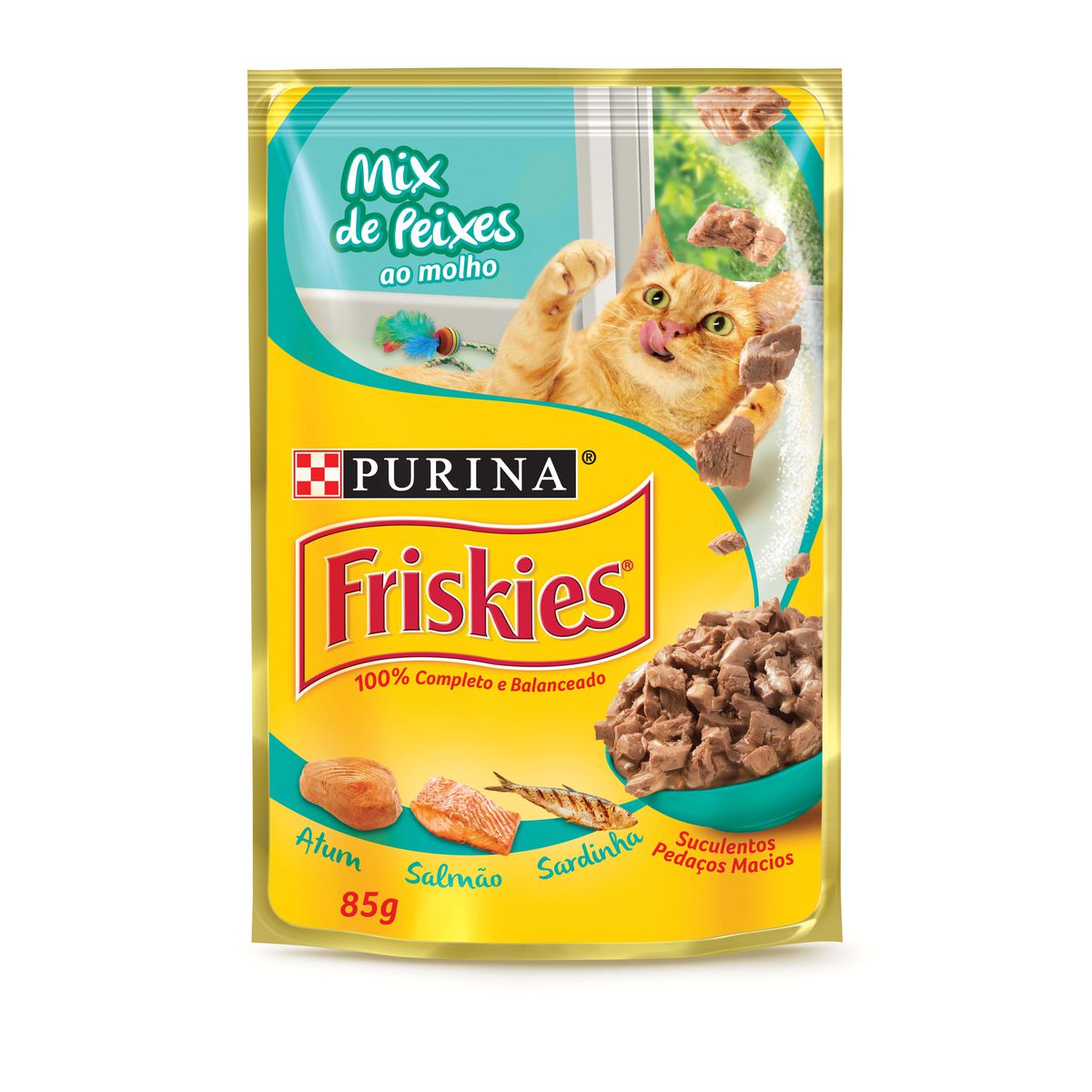 Ração Úmida para Gato Adulto Purina Friskies Mix de Peixes ao Molho Sachê 85g