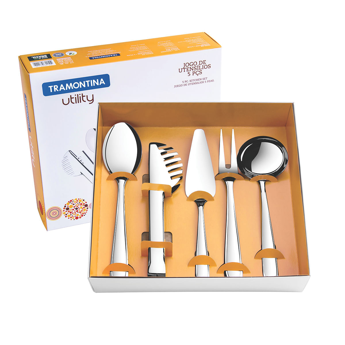 Conjunto de Utensílios de Cozinha 5 Peças em Aço Inox Utility Tramontina