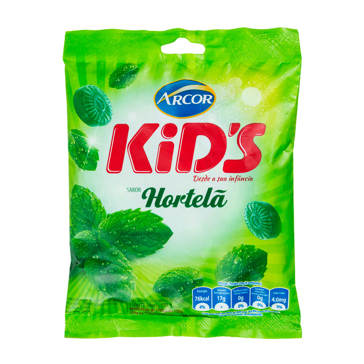 Bala de Hortelã Arcor Kids 150g