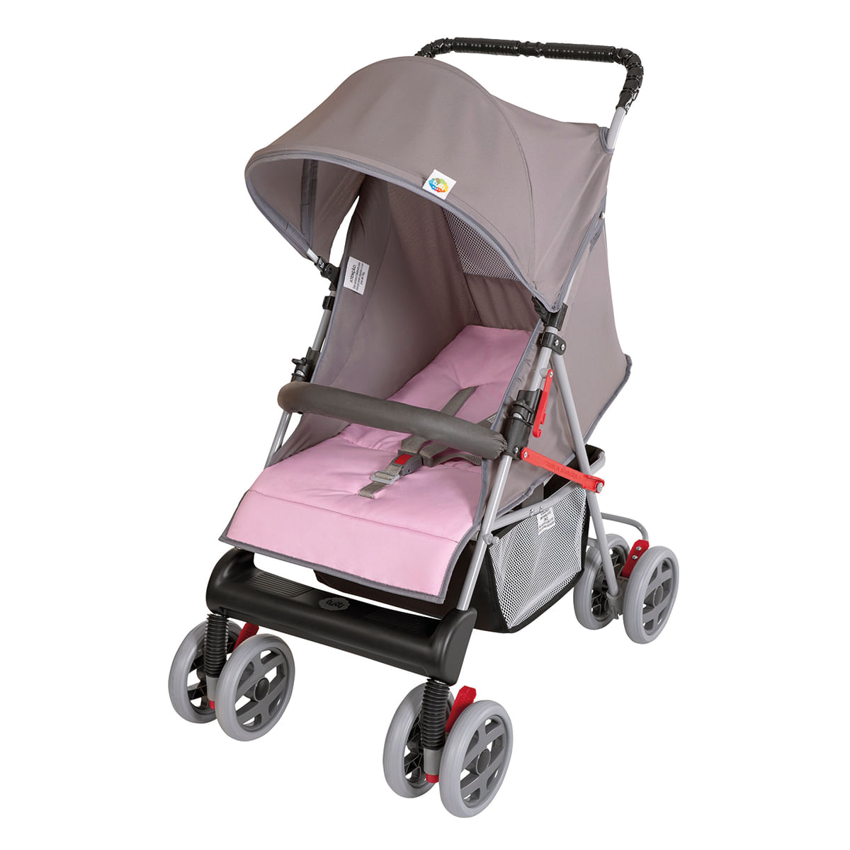 Carrinho de Bebê Passeio Tutti Baby 4 Rodas 4 Posições Suporta até 15Kg Tithus Cinza e Rosa