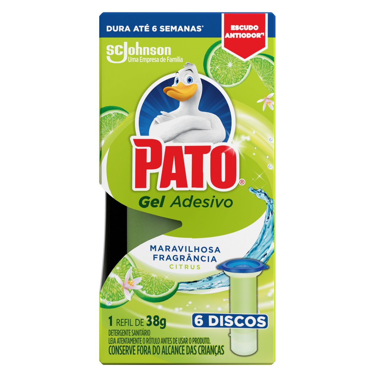 Desodorizador Sanitário Pato Gel Adesivo Refil Citrus 6 unidades