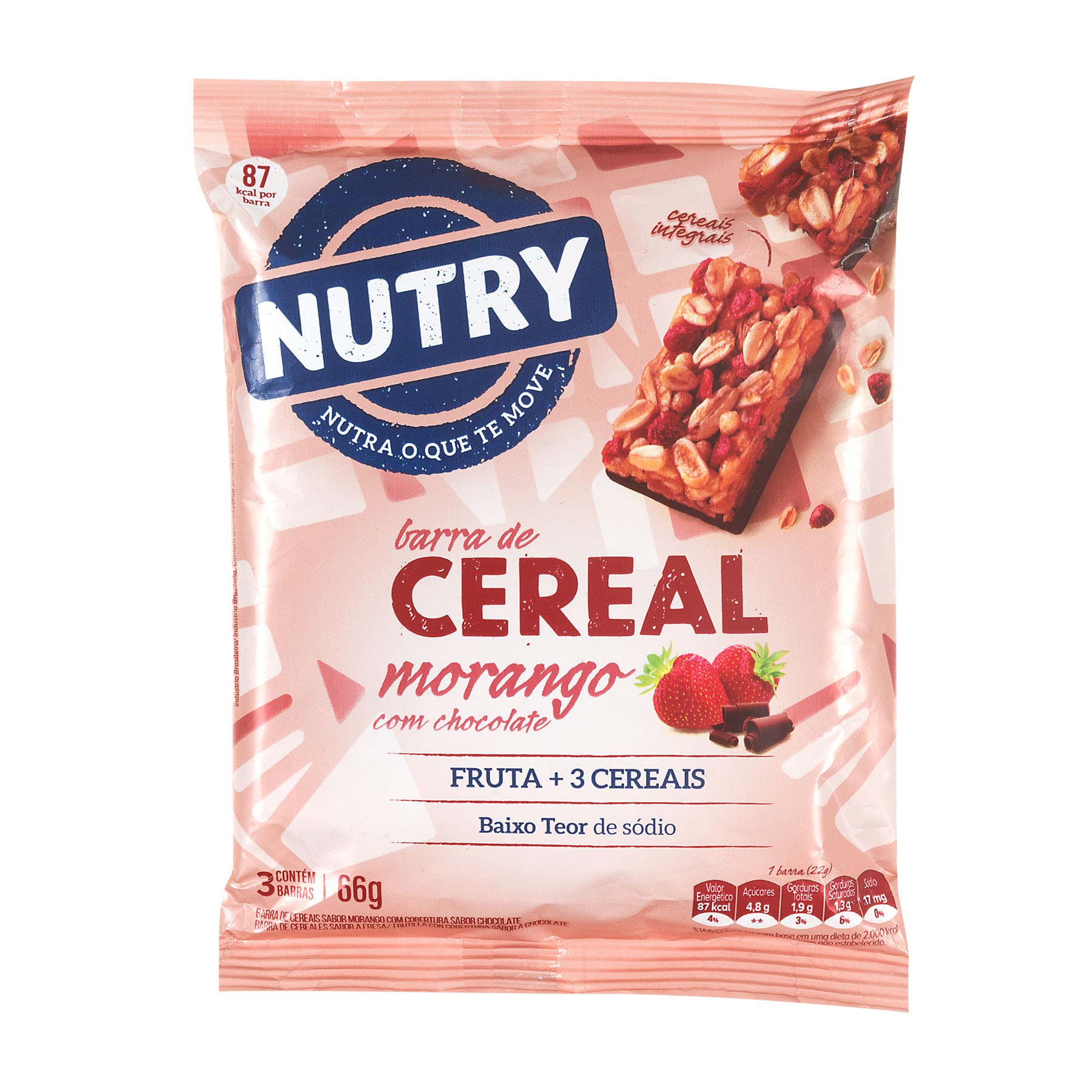 Barra de Cereal de Morango com Chocolate Nutry 66g 3 Unidades