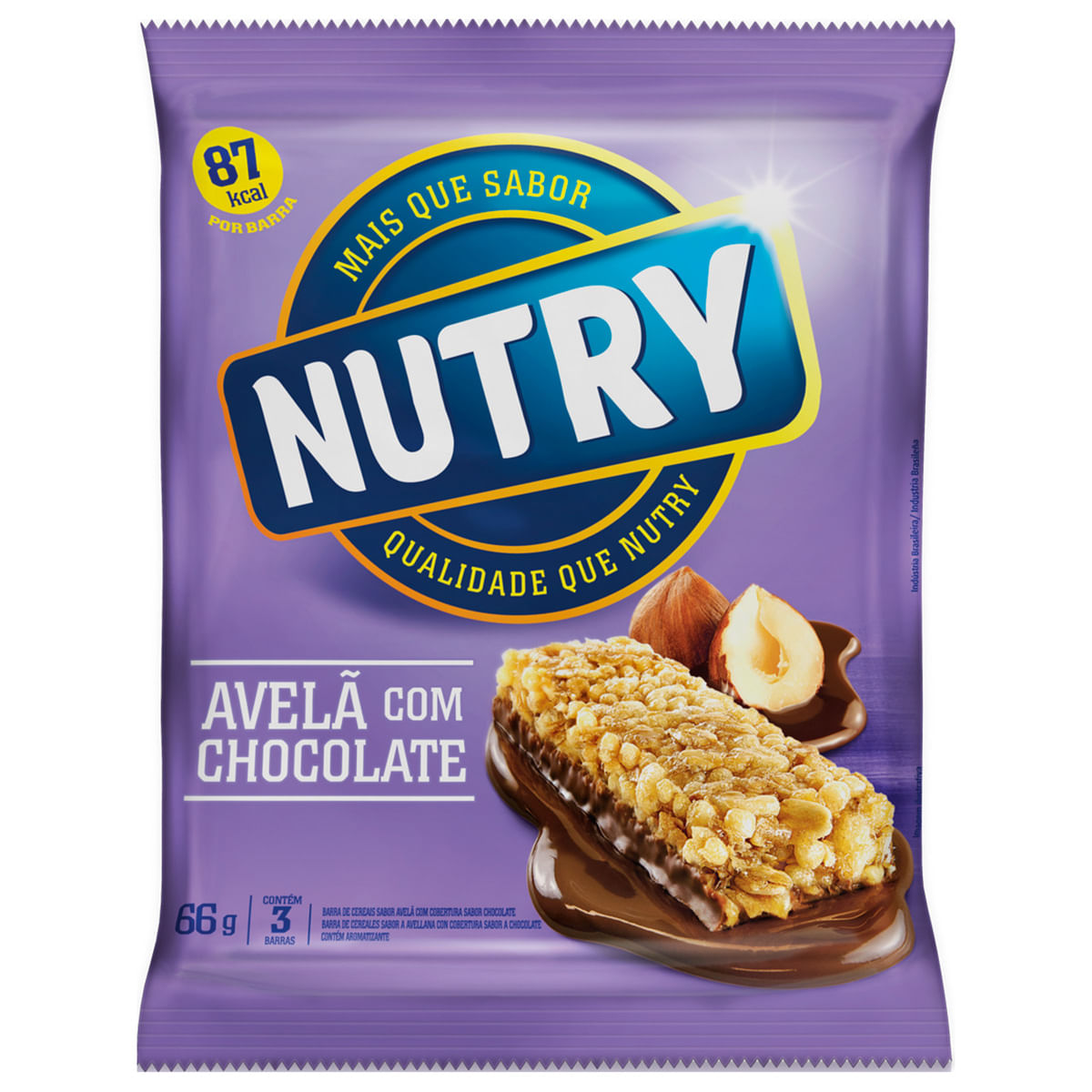 Barra de Cereal Sabor Avelã com Chocolate Nutry 3 Unidades