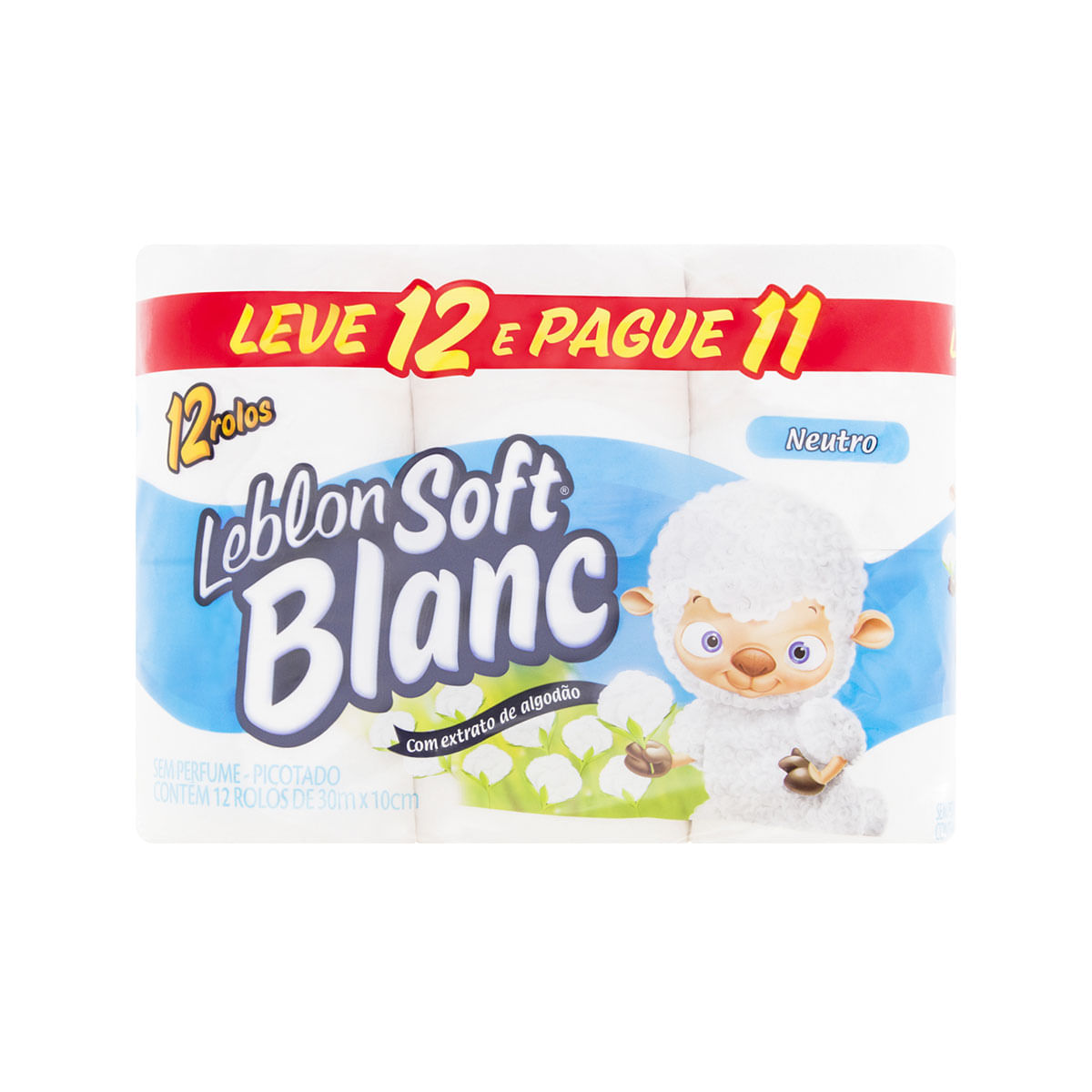 Papel Higiênico Folha Simples Neutro Leblon Soft Blanc 30m Pacote Leve 12 Pague 11 Unidades