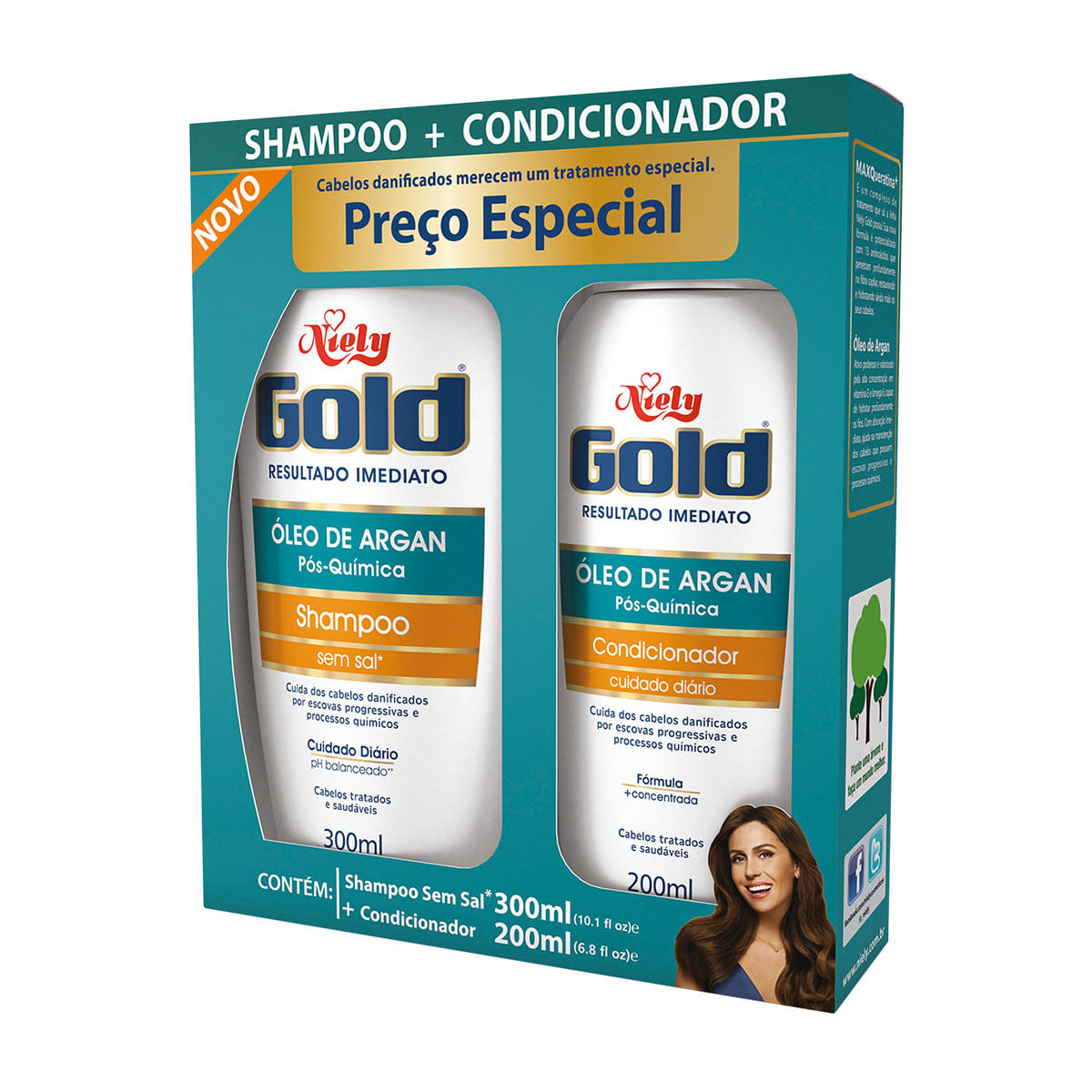 Kit Niely Gold Óleo de Argan Shampoo 300ml + Condicionador 200ml