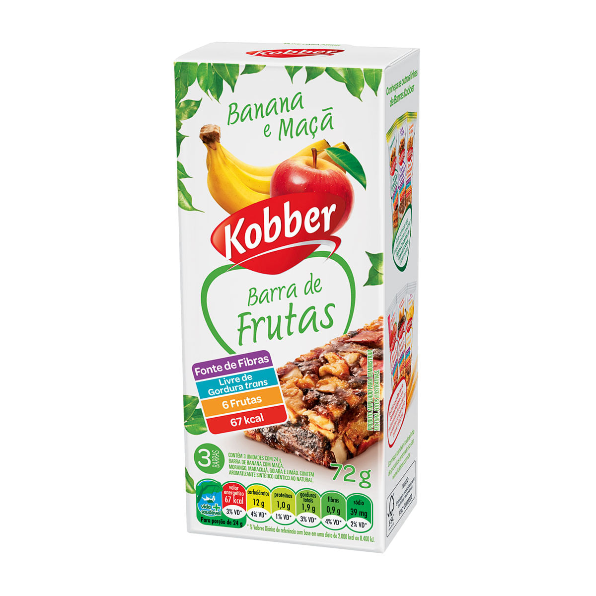 Barra de Fruta Sabor Banana e Maçã Kobber com 3 Unidades