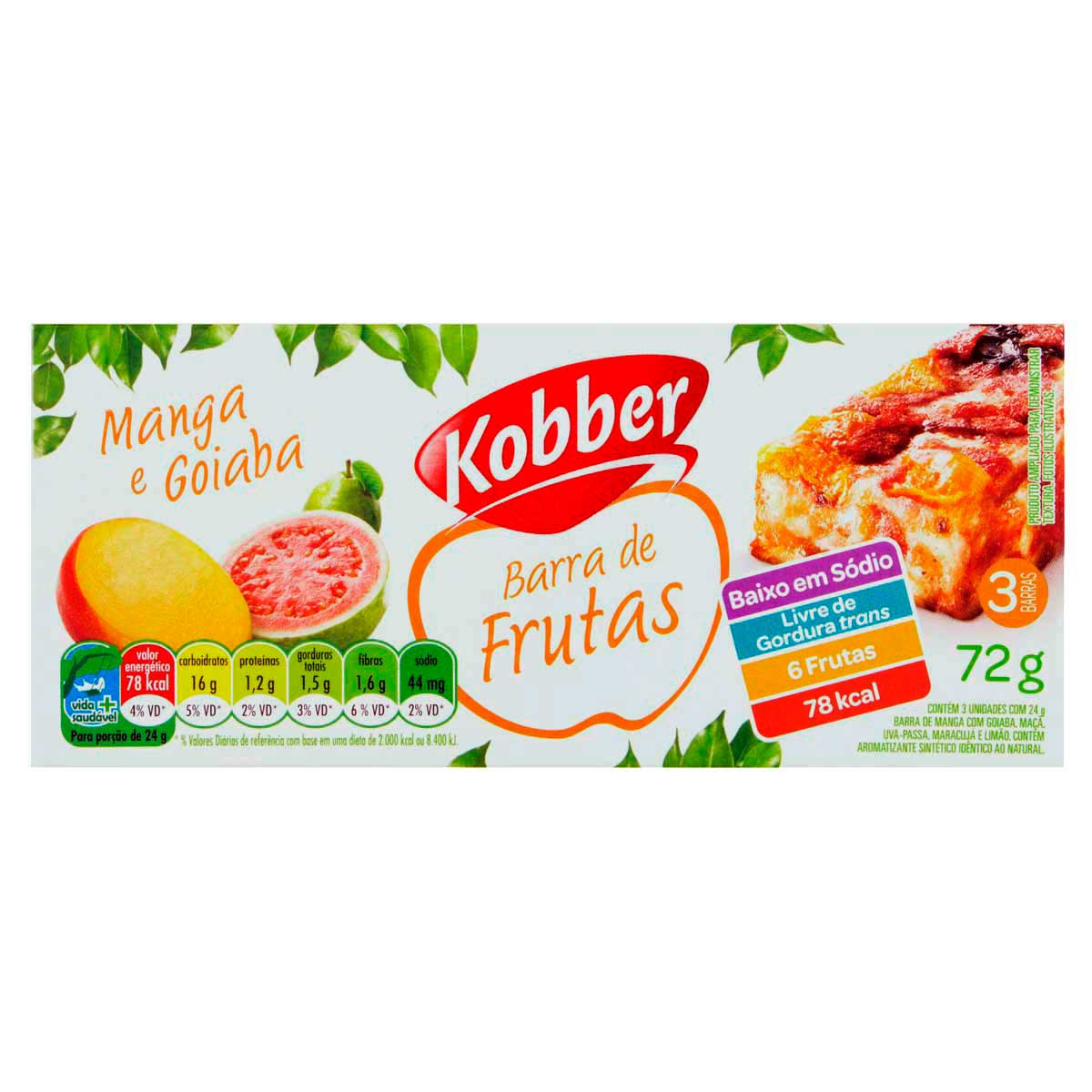 Pack Barra de Frutas Manga e Goiaba Kobber Pacote 72 g 3 Unidades