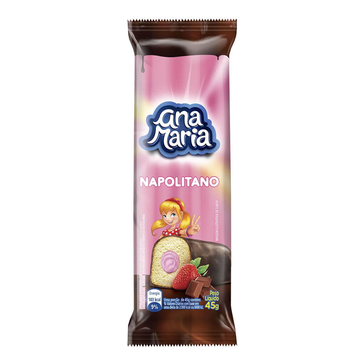 Mini Bolo Napolitano com Creme de Morango e Cobertura de Chocolate Ana Maria 45g