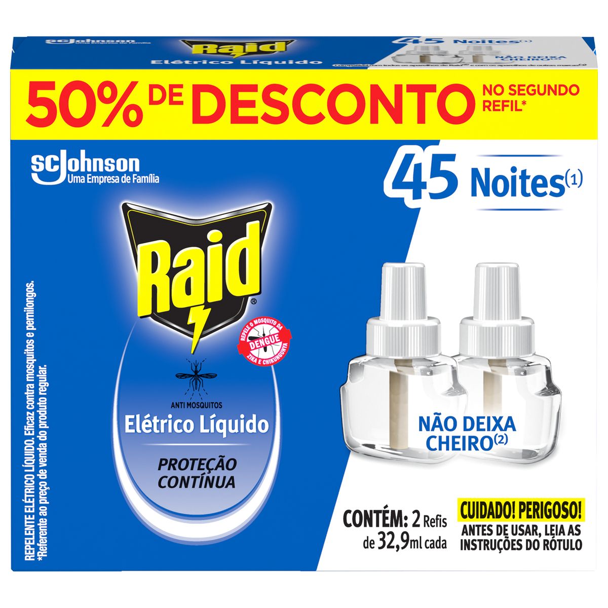 Repelente Elétrico Líquido Raid Refil Regular 2 unidades 32,9 ml cada