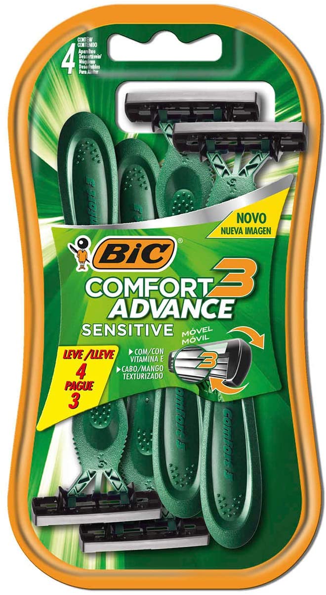 Aparelho de Barbear Descartável Bic Comfort 3 para Peles Sensíveis Leve 4 Pague 3