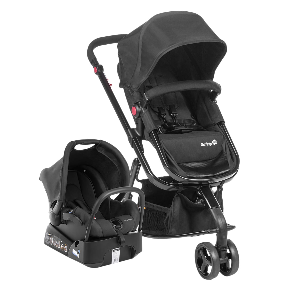 Carrinho de Bebê Travel System Safety 1st 3 Rodas 3 Posições Suporta até 15Kg Mobi Preto