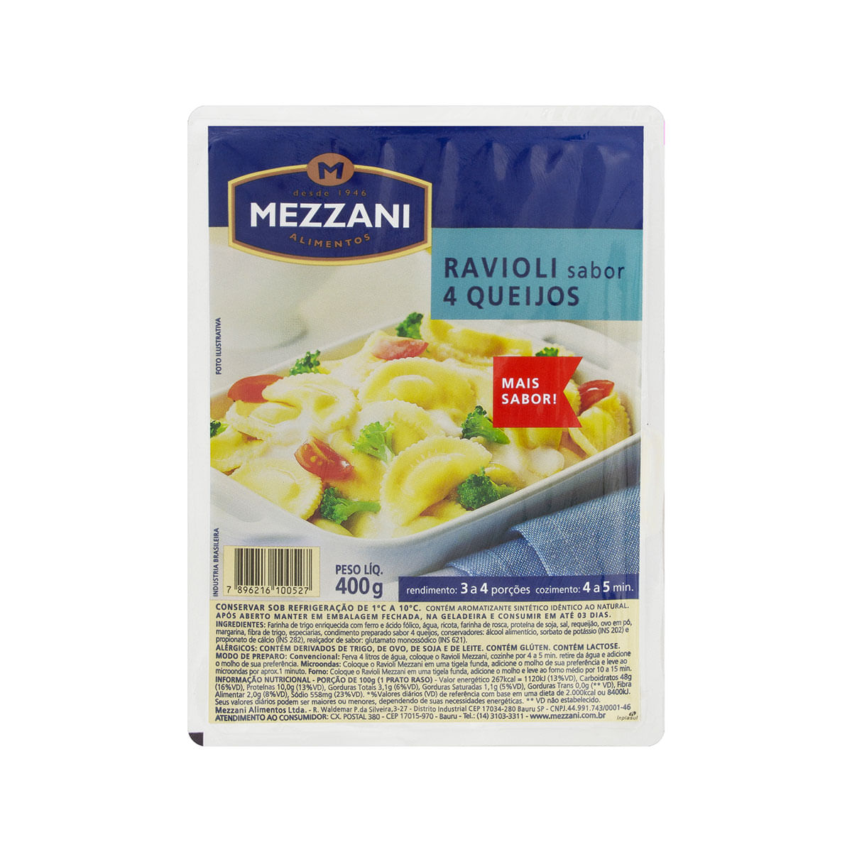 Ravioli Sabor 4 Queijos Mezzani 400g