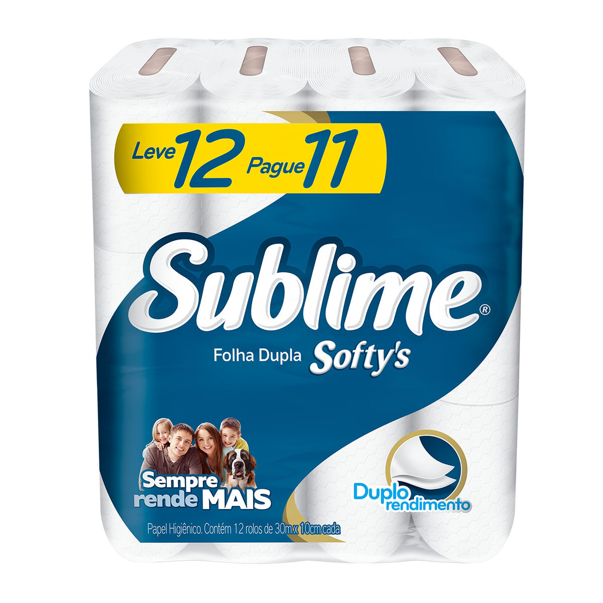 Papel Higiênico Folha Dupla 30 Metros Sublime Softy&apos;s com 12 Unidades - Leve + Pague -