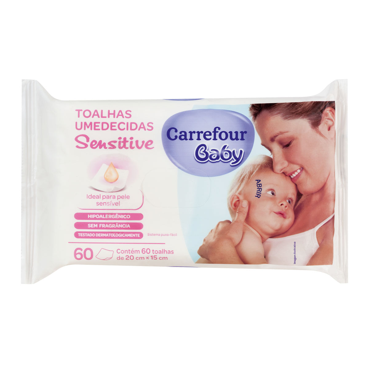 Toalha Umedecida Carrefour sem Fragrância Baby com 60 Unidades